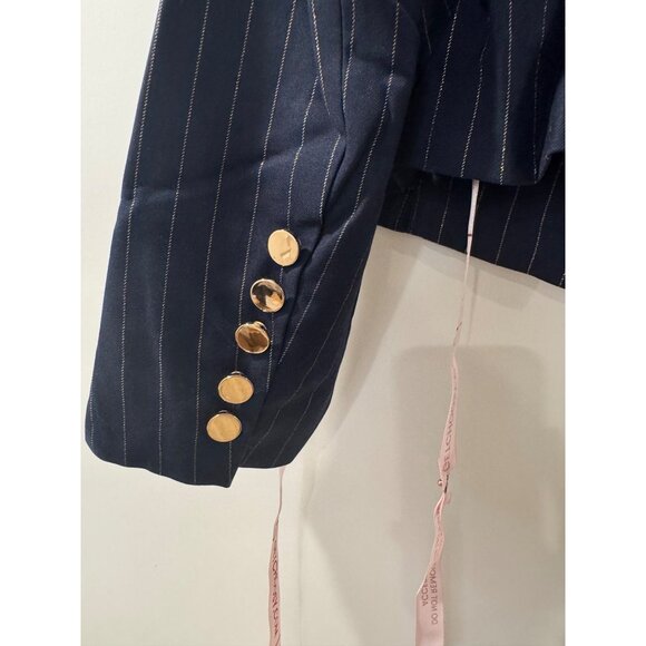 Choosy Womens Navy Pinstripe Blazer Size 12 With Gold Button Accents - Picture 5 of 8